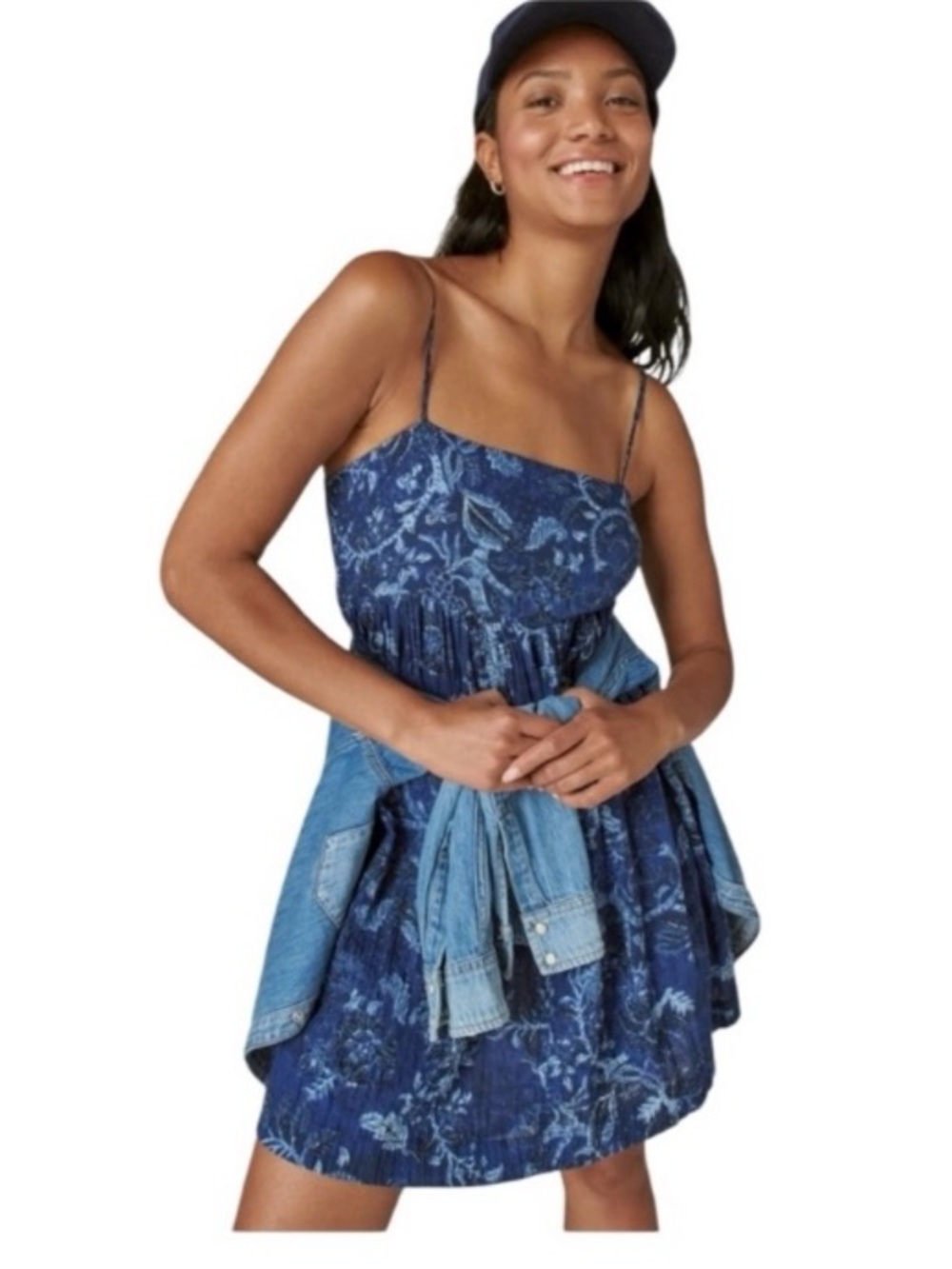 Lucky Brand Navy Floral Spaghetti-Strap Mini Dress size S
